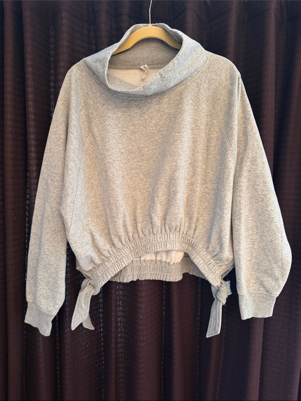 ANTHROPOLOGIE Daily Practice Light Gray Women's Funnel Neck Tie-Hem Sweatshirt.